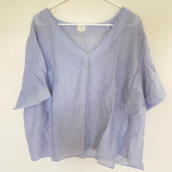 A New Day Blue White Stripe V-Neck Blouse Plus Size 3X - Picture 1 of 5